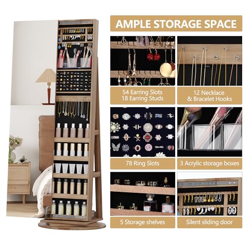 360° Swivel Jewelry Cabinet with Full Length Mirror