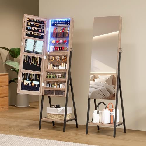 Brown Jewelry Cabinet with Full Length Mirror