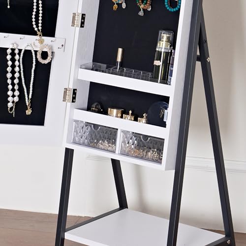 White Jewelry Armoire with Mirror and LED Light