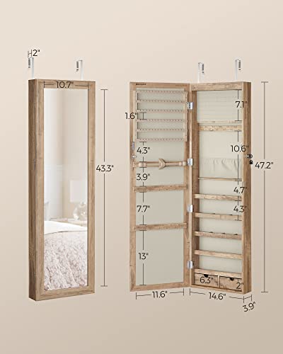 SONGMICS Toasted Oak Jewelry Cabinet Organizer with Mirror