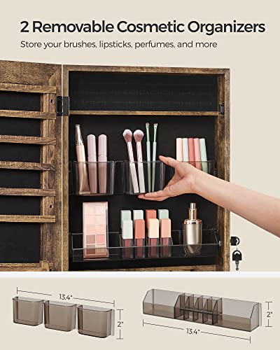 Lockable Jewelry Cabinet with Full-Length Mirror, Textured Brown