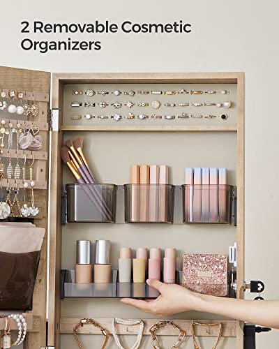 SONGMICS Floor Standing Jewelry Cabinet with Mirror, Drawer, Shelf