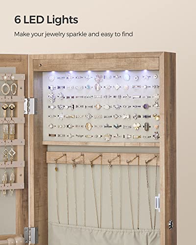 SONGMICS Toasted Oak Jewelry Cabinet Organizer with Mirror