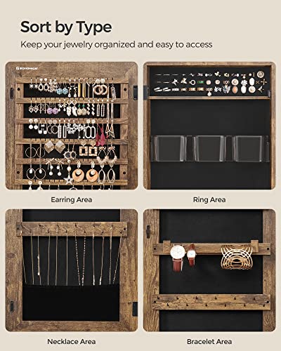 Lockable Jewelry Cabinet with Full-Length Mirror, Textured Brown