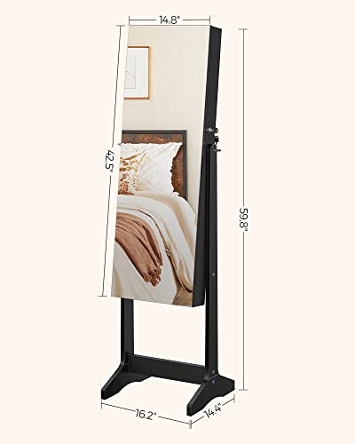 Black Jewelry Cabinet Armoire with Lockable Storage & Mirror