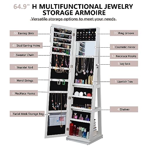 BOSTANA Jewelry Armoire with Swivel Mirror and Storage