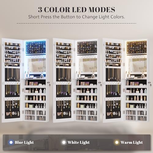 47.2" LED Jewelry Mirror Cabinet with Storage Organizer