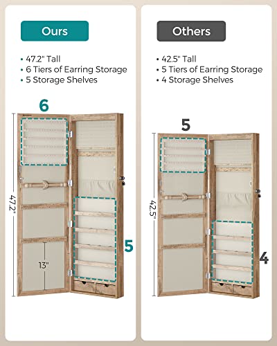SONGMICS Toasted Oak Jewelry Cabinet Organizer with Mirror