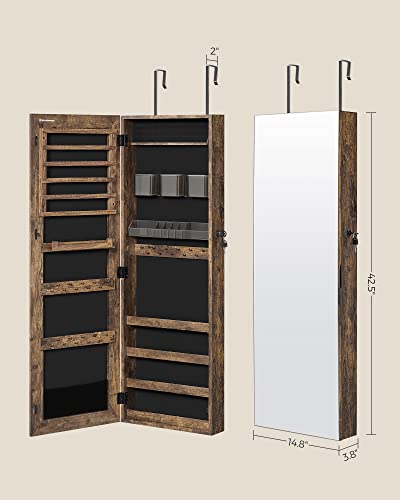 Lockable Jewelry Cabinet with Full-Length Mirror, Textured Brown