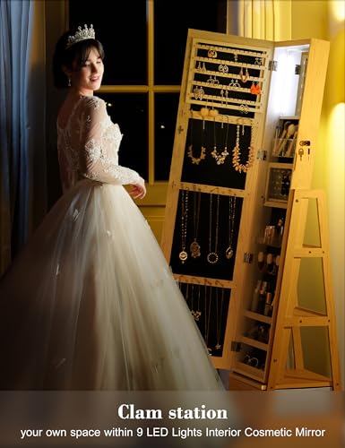 360° Swivel Jewelry Cabinet with Lights and Mirror