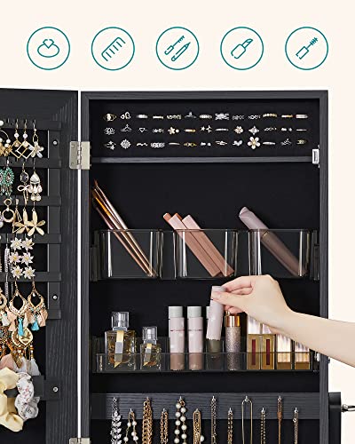 Black Jewelry Cabinet Armoire with Lockable Storage & Mirror