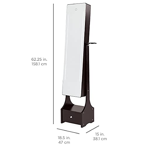 LED Mirror Jewelry Armoire Organizer with Lights and Shelf