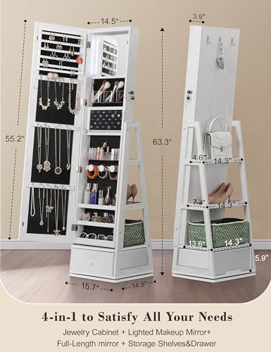 360° Swivel Jewelry Cabinet with Lights and Mirror
