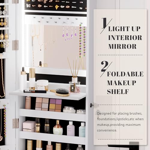 47.2" LED Jewelry Mirror Cabinet with Storage Organizer