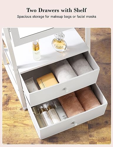 White jewelry cabinet armoire with lockable standing mirror