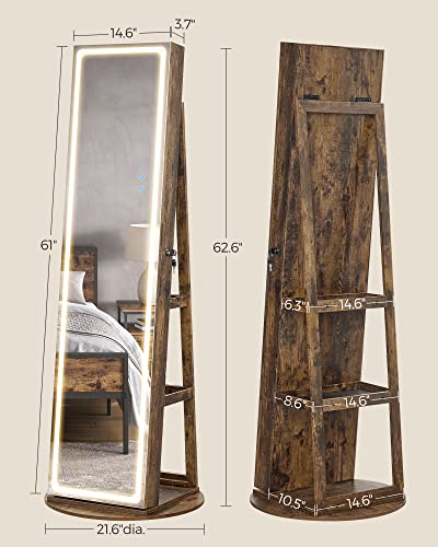 Rustic Brown Jewelry Armoire with LED Mirror Organizer