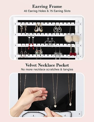 White jewelry cabinet armoire with lockable standing mirror