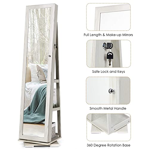 CHARMAID Swivel Jewelry Armoire with Full Length Mirror