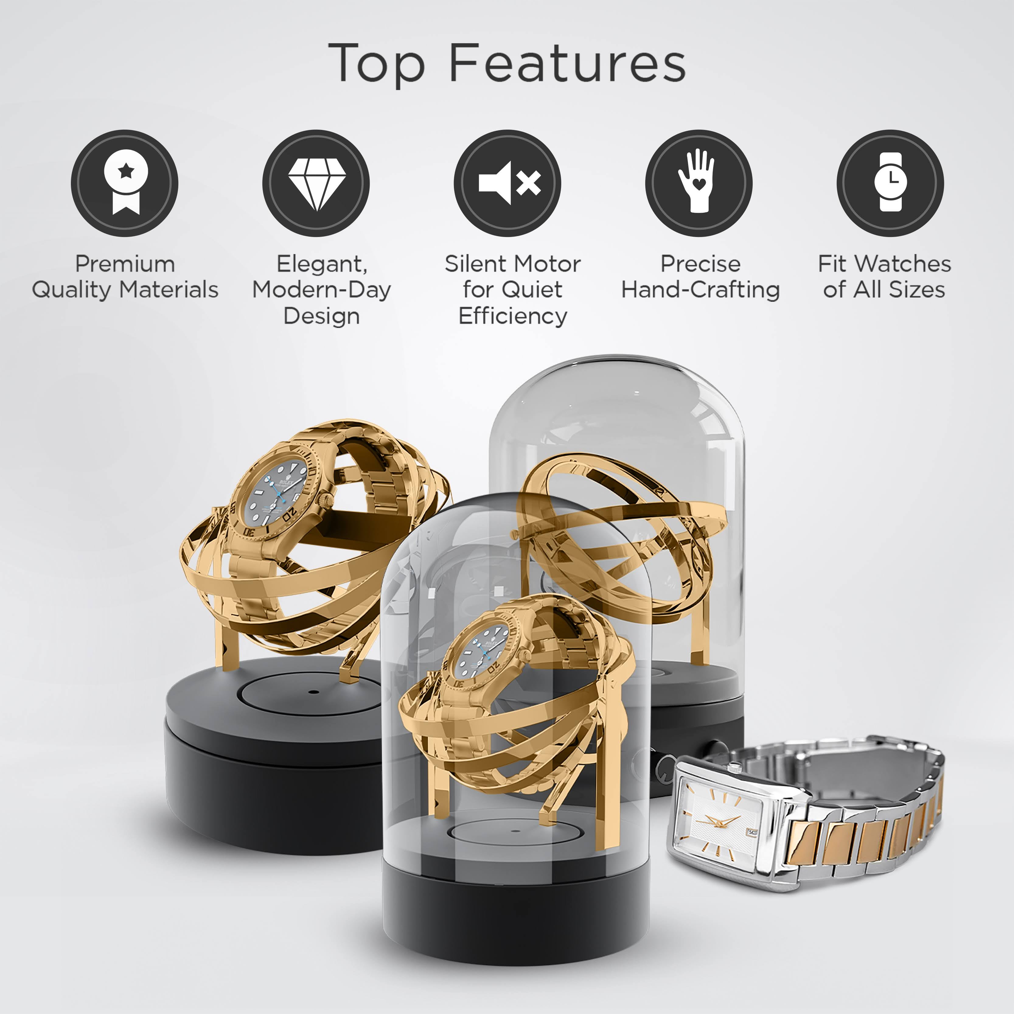 Gold Watch Winder for Rolex Watches - Gyro Orbit Box