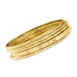 Gold Over Sterling Textured Bangle Bracelet Set