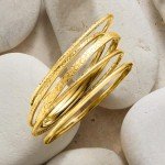 Gold Over Sterling Textured Bangle Bracelet Set
