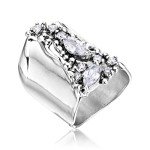 Sterling Silver Shield Ring with Cubic Zirconia