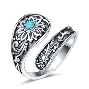 Sunflower Spoon Rings in Sterling Silver with Turquoise