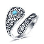 Sunflower Spoon Rings in Sterling Silver with Turquoise