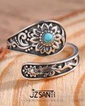 Sunflower Spoon Rings in Sterling Silver with Turquoise