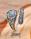 Sunflower Spoon Rings in Sterling Silver with Turquoise