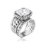 Sterling Silver Vintage Leaf Ring with Zirconia