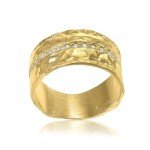 14K Gold Over Silver Hammered Wide Band Ring