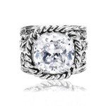 Sterling Silver Vintage Leaf Ring with Zirconia