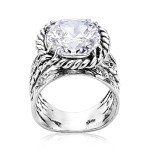 Sterling Silver Vintage Leaf Ring with Zirconia