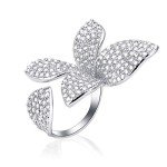 Silver Butterfly Double Finger Ring with CZ Flowers