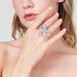 Silver Butterfly Double Finger Ring with CZ Flowers
