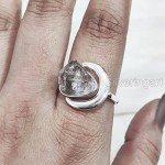 Raw Herkimer Diamond Crescent Moon Adjustable Ring