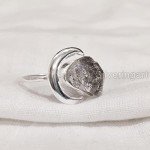 Raw Herkimer Diamond Crescent Moon Adjustable Ring