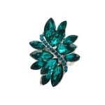 Dazzling Peacock Blue Crystal Leaf Cluster Ring