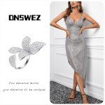 Silver Butterfly Double Finger Ring with CZ Flowers