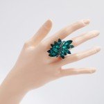 Dazzling Peacock Blue Crystal Leaf Cluster Ring