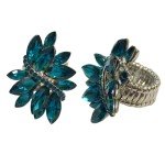 Dazzling Peacock Blue Crystal Leaf Cluster Ring