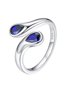 September Sapphire Adjustable Ring in 925 Silver