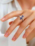 September Sapphire Adjustable Ring in 925 Silver