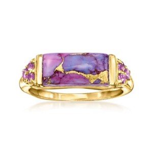 Purple Turquoise & Amethyst Ring in Gold Over Sterling