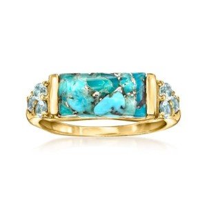 Turquoise and Sky Blue Topaz Gold Ring, Size 9