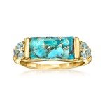 Turquoise and Sky Blue Topaz Gold Ring, Size 9