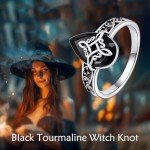 Sterling Silver Witches Knot Ring with Black Tourmaline