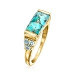 Turquoise and Sky Blue Topaz Gold Ring, Size 9