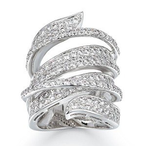 Rhodium Plated Cubic Zirconia Wide Band Ring